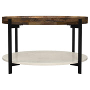 Adhvik Round Wood Top Marble Shelf Coffee Table Natural - 721888