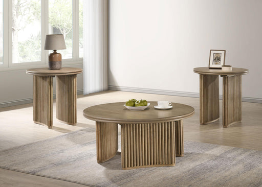 Adina 3-piece Round Coffee Table Set Distressed Light Brown - 722938-S3