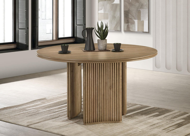 Adina 53-inch Round Wood Dining Table Distressed Light Brown - 193610