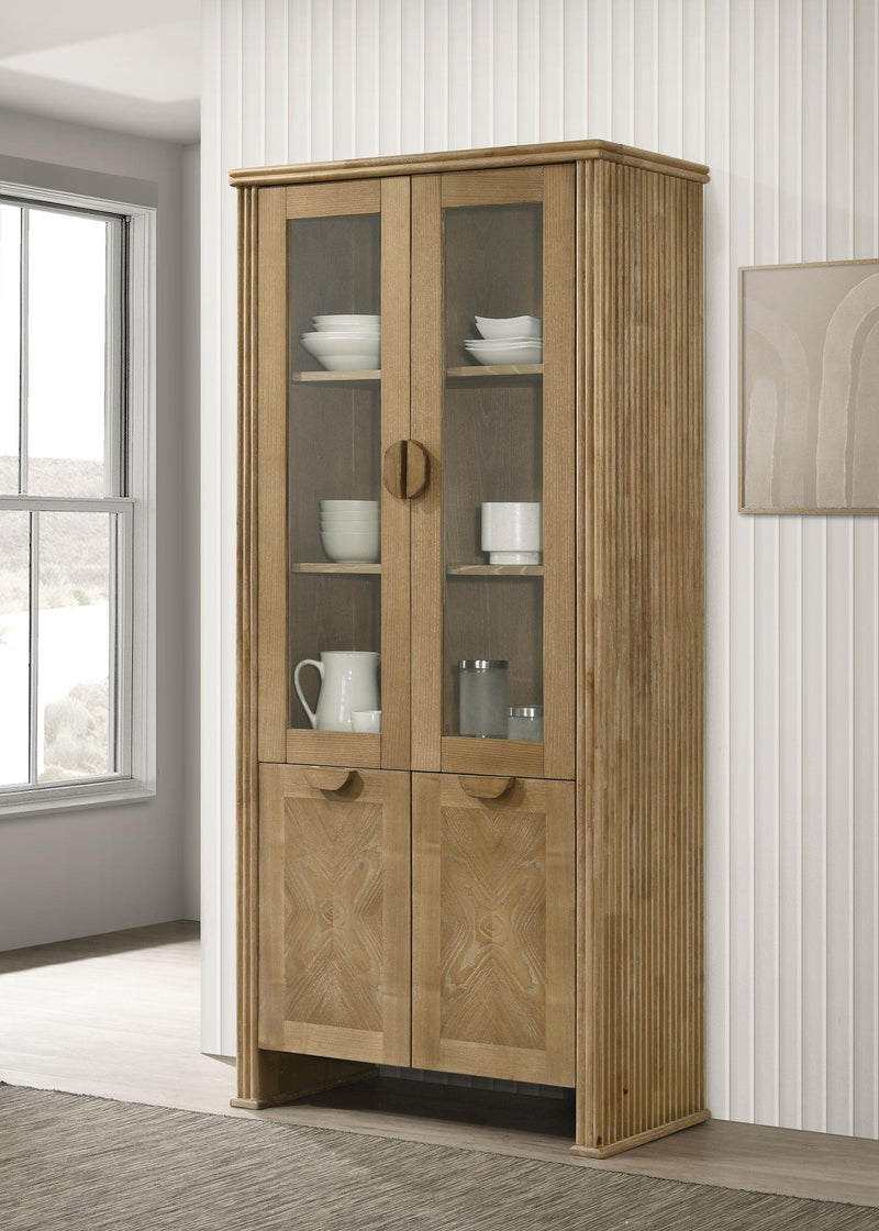 Adina 77-inch Tall Display Cabinet Distressed Light Brown - 193616