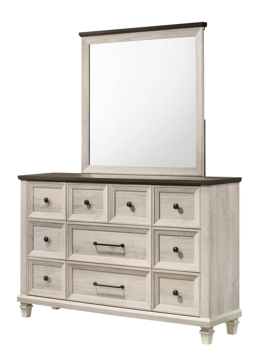 Adrian - 10 Drawers White Dresser with Brown Top - B337-D