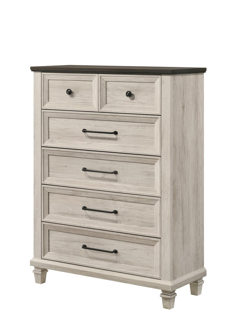 Adrian - 6 Drawers White Chest with Brown Top - B337-C