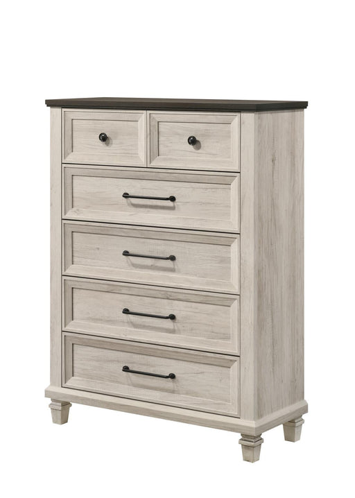 Adrian - 6 Drawers White Chest with Brown Top - B337-C