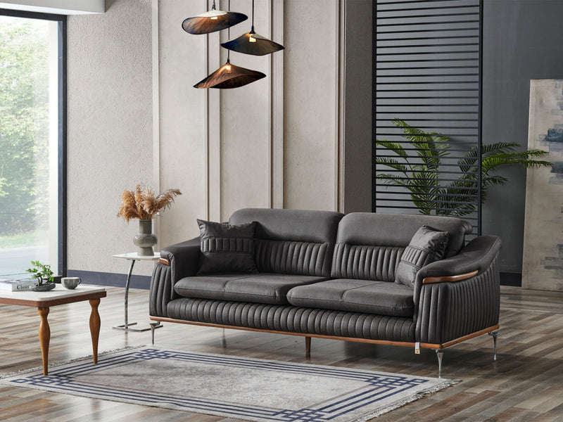 Ahsen 2-pieces (Sofa & Chair) Livingroom Set Dark Grey in Dark Grey - 200-AHS-MODDGRAY-31
