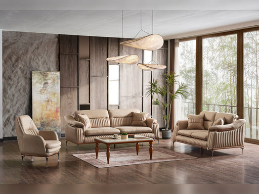Ahsen 3-pieces (Sofa & Loveseat & Chair) Livingroom Set Beige in Beige - 200-AHS-MODBEIGE-321
