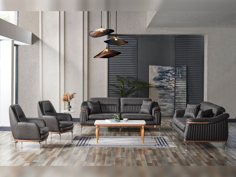 Ahsen 4-pieces (Sofa & Loveseat & 2 Chair) Livingroom Set Dark Grey in Dark Grey - 200-AHS-MODDGRAY-3211