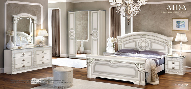 Aida Bedroom, White W/Silver, Camelgroup Italy Set - Lara Furniture