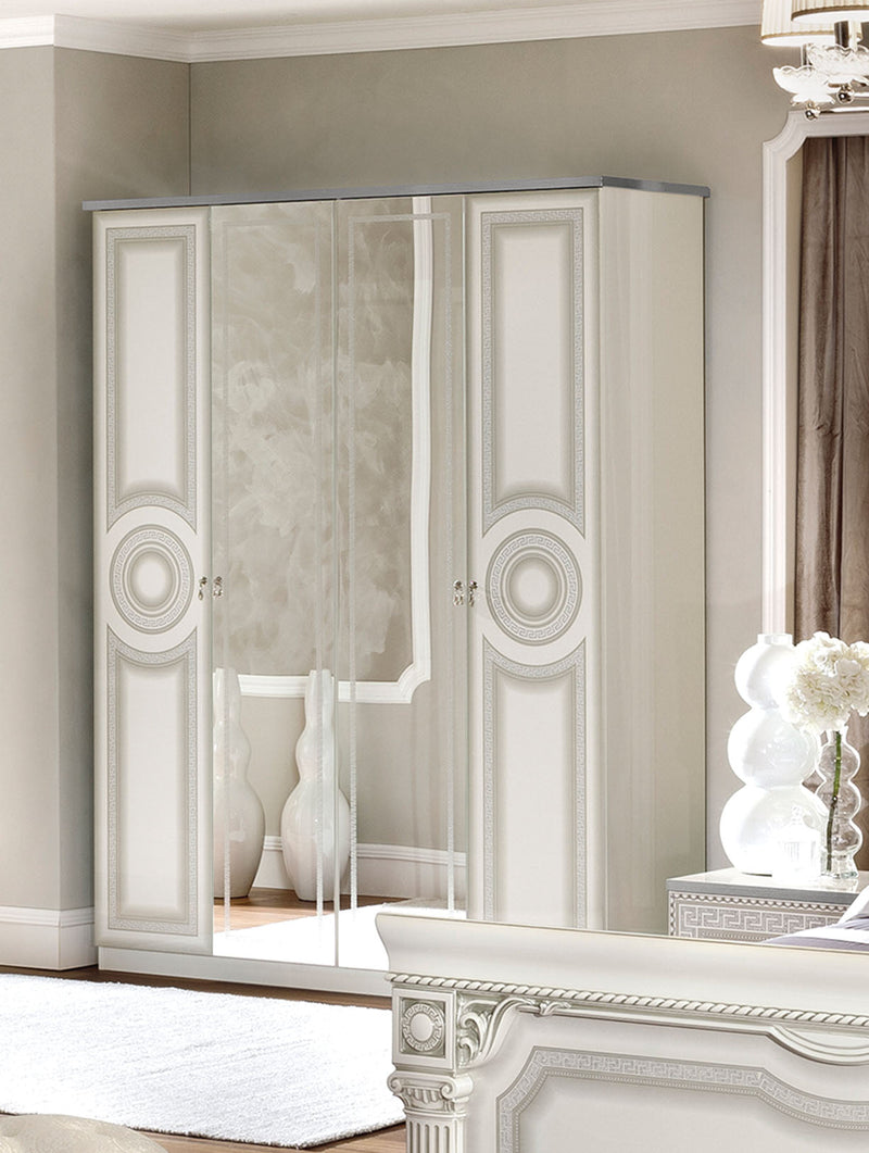 Aida Bedroom, White W/Silver, Camelgroup Italy Set - Lara Furniture