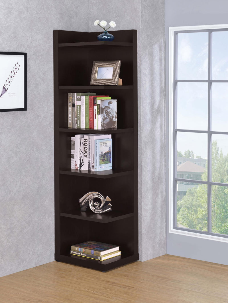 Alder 71-inch 6-shelf Corner Bookcase Cappuccino - 800270