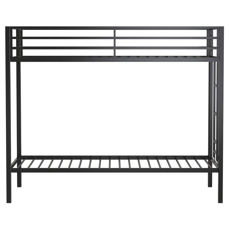 Alevera Metal Twin Over Twin Bunk Bed with Ladder Black - 460361BLK