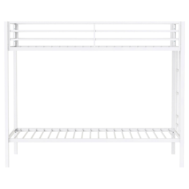 Alevera Metal Twin Over Twin Bunk Bed with Ladder White - 460361WHT
