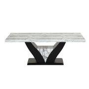 Alexa - Gray and White Faux Marble Tabletop with Black V-Shaped Base - D224-Table