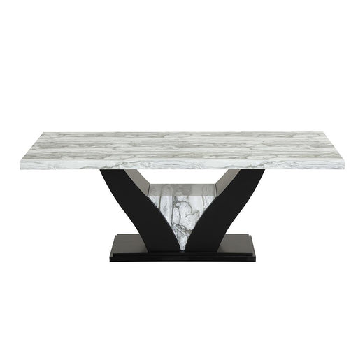 Alexa - Gray and White Faux Marble Tabletop with Black V-Shaped Base - D224-Table