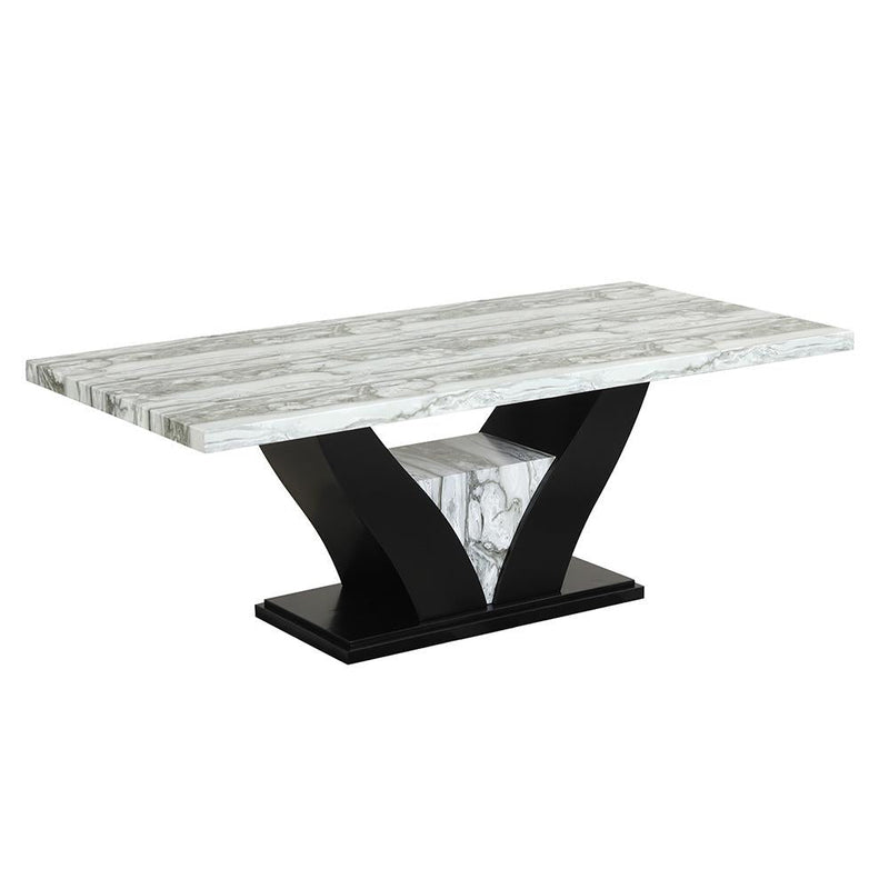 Alexa - Gray and White Faux Marble Tabletop with Black V-Shaped Base - D224-Table