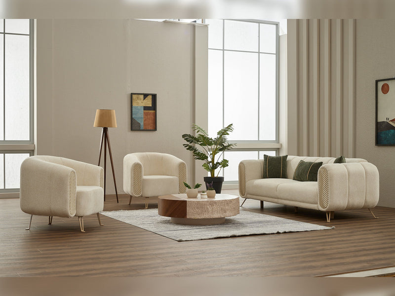 Alfa 3-pieces (Sofa & Loveseat & Chair) Livingroom Set in Cream - Brown - 200-SIM-ALF-CALVE03-CALVE10-321