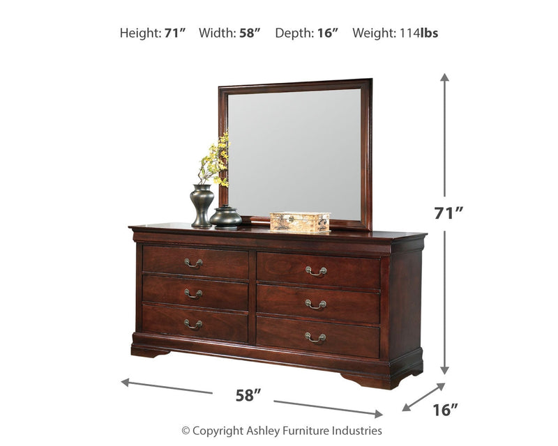 Alisdair California King Sleigh Bed with Mirrored Dresser in Reddish Brown - PKG004991