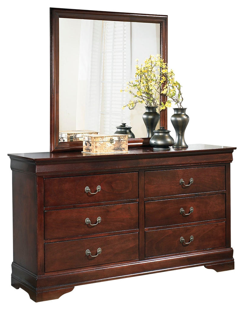 Alisdair Full Sleigh Bed with Mirrored Dresser in Reddish Brown - PKG004965