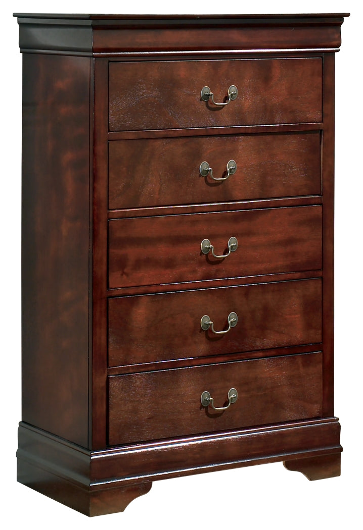 Alisdair King Sleigh Bed with Mirrored Dresser, Chest and Nightstand in Reddish Brown - PKG004985