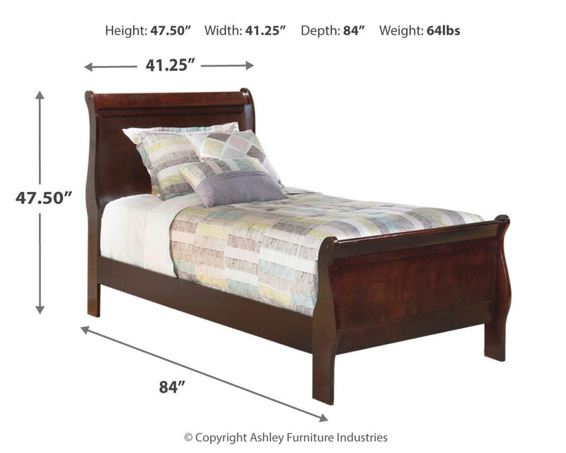 Alisdair Reddish Brown Twin Sleigh Bed, 2 Dressers, Mirror and Nightstand - B376B33