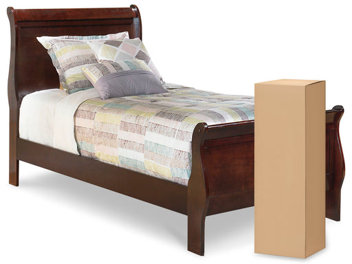 Alisdair Twin Sleigh Bed with Mattress in Reddish Brown - PKG000502