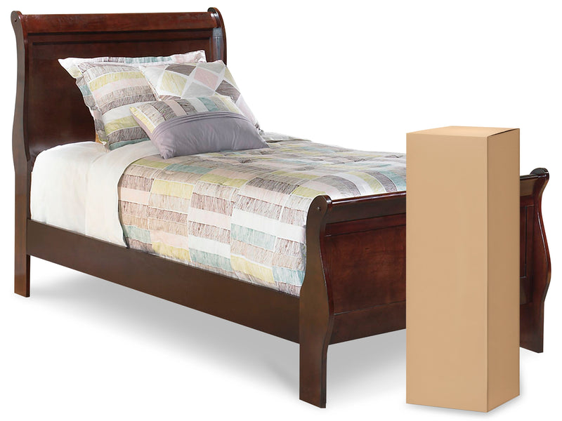 Alisdair Twin Sleigh Bed with Mattress in Reddish Brown - PKG000505