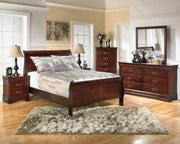 Alisdair Twin Sleigh Bed with Mirrored Dresser, Chest and 2 Nightstands in Reddish Brown - PKG004978