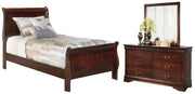Alisdair Twin Sleigh Bed with Mirrored Dresser in Reddish Brown - PKG000532