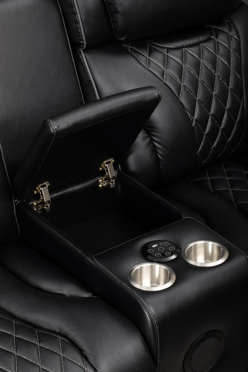All Star - Black Power Recliner Loveseat with Power Headrest, Console, Bluetooth Speaker. Storage Armrest, LED Light, Cup Holder, USB - Type C Charger, Zero Gravity - L660-L