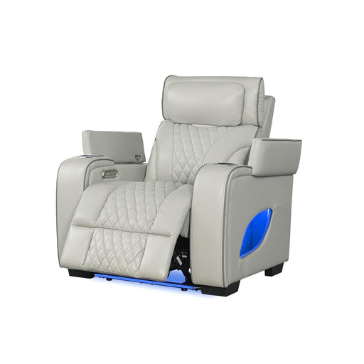 All Star - Gray Power Recliner with Power Headrest, Storage Armrest, Tube LED, Cup Holder, USB-Type C Charger, Zero Gravity - L661-R