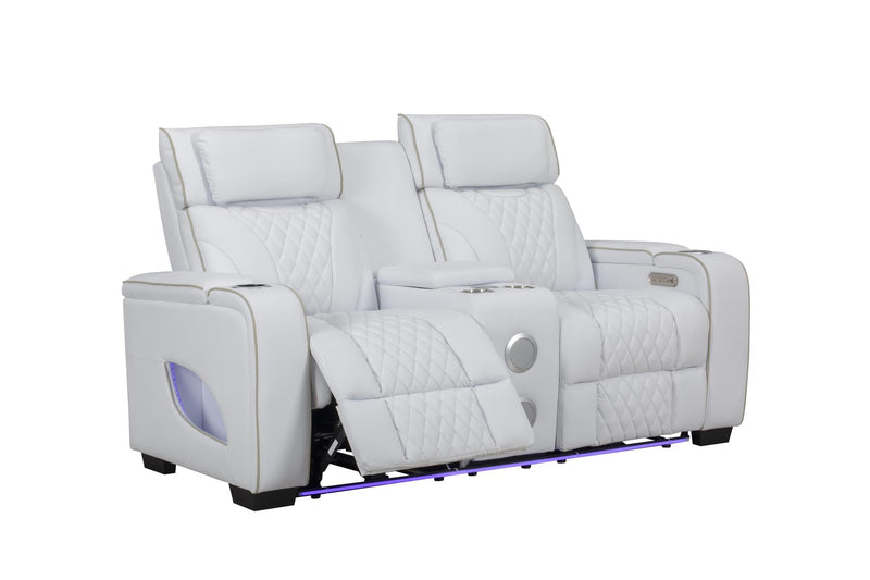 All Star - White Power Recliner with Power Headrest, Console, Bluetooth Speaker. Storage Armrest, Tube LED, Cup Holder, USB - Type C Charger, Zero Gravity - L663-L