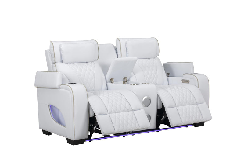 All Star - White Power Recliner with Power Headrest, Console, Bluetooth Speaker. Storage Armrest, Tube LED, Cup Holder, USB - Type C Charger, Zero Gravity - L663-L