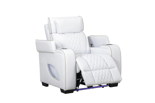 All Star - White Power Recliner with Power Headrest, Storage Armrest, Tube LED, Cup Holder, USB - Type C Charger, Zero Gravity - L663-R
