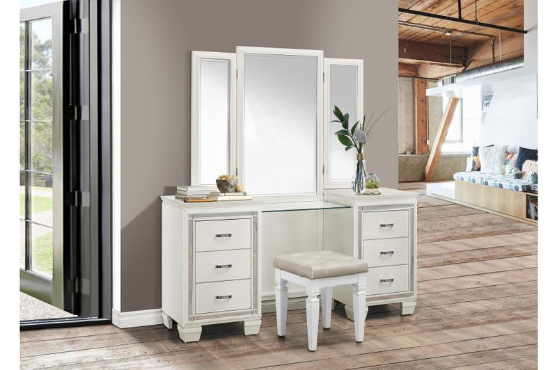 Allura White Vanity Set with Stool - Lara FurnitureVanity