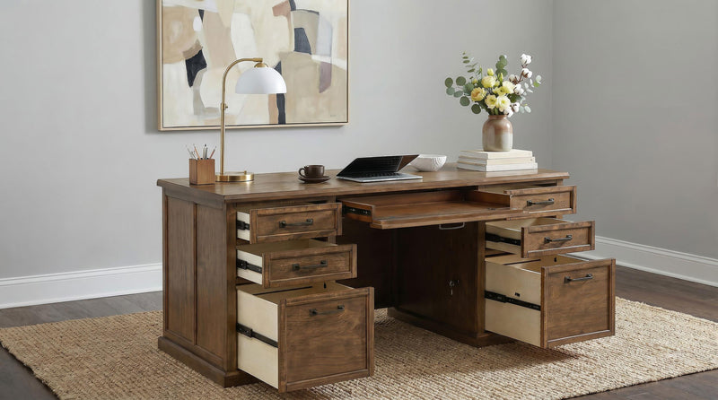 Altidore 68-inch 7-drawer Executive Home Office Desk Distressed Brown - 800795