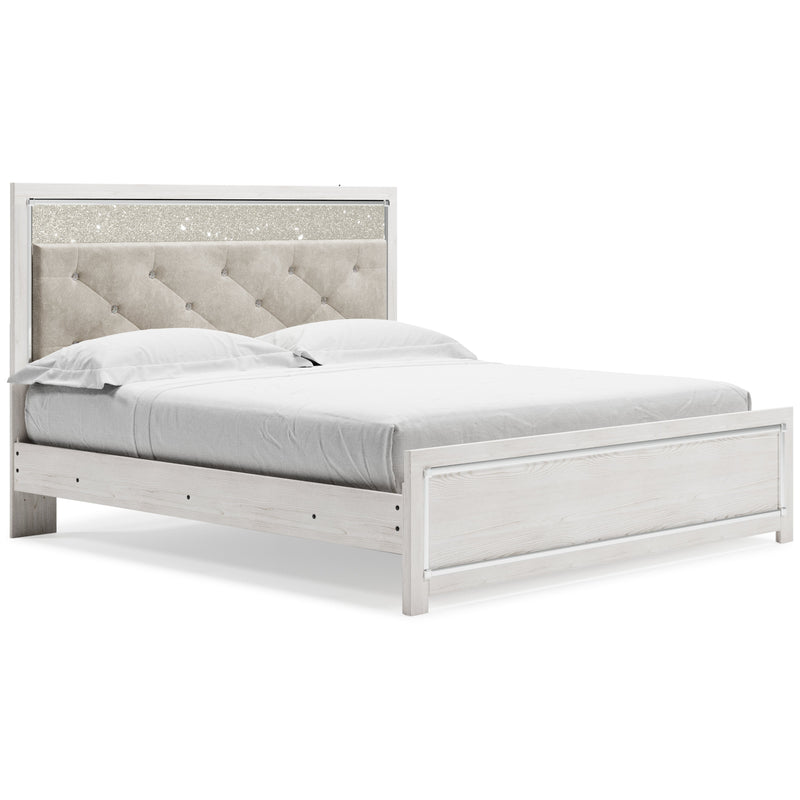 Altyra King Panel Bed with Mirrored Dresser, Chest and 2 Nightstands in White from Ashley - Lara Furniture