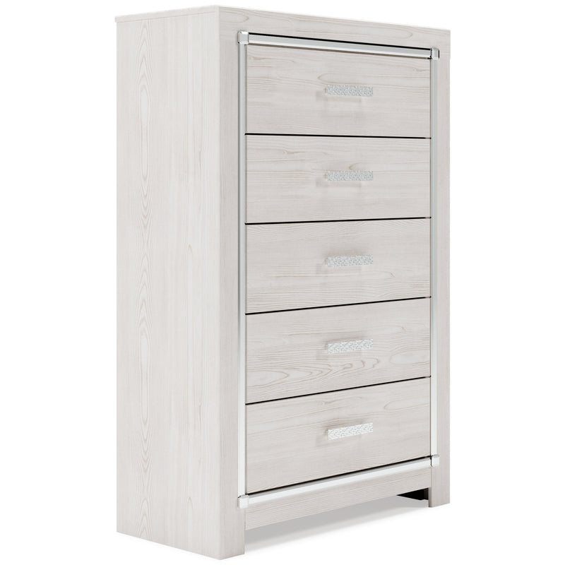 Altyra King Panel Bed with Mirrored Dresser, Chest and 2 Nightstands in White from Ashley - Lara Furniture