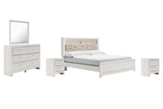 Altyra King Panel Bookcase Bed with Mirrored Dresser and 2 Nightstands in White - PKG009438