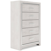 Altyra King Panel Bookcase Bed with Mirrored Dresser, Chest and Nightstand in White from Ashley - Lara Furniture