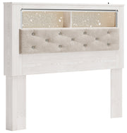 Altyra Queen Bookcase Headboard Bed with Mirrored Dresser and 2 Nightstands in White - PKG009480