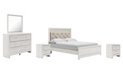 Altyra Queen Panel Bed with Mirrored Dresser and 2 Nightstands in White - PKG009420
