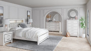 Altyra Queen Panel Bookcase Bed with Mirrored Dresser, Chest and 2 Nightstands in White from Ashley - Lara Furniture