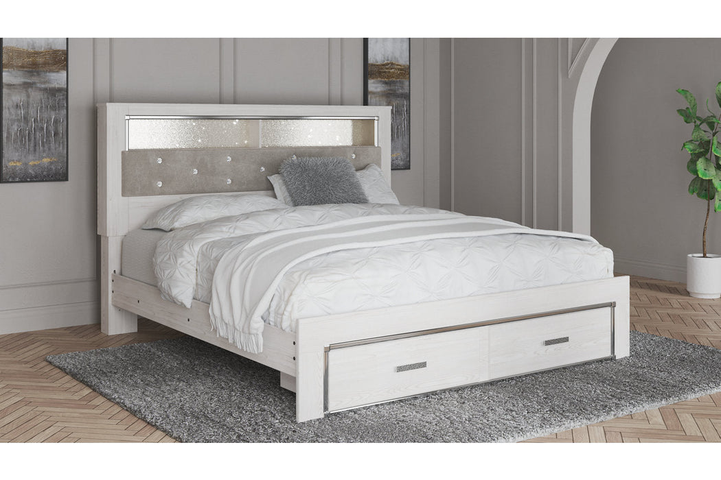 Altyra White King Upholstered Bookcase Bed with Storage - Gate FurnitureKing Bed