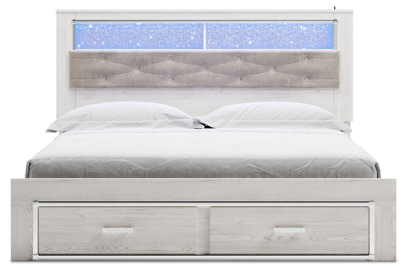 Altyra White King Upholstered Bookcase Bed with Storage - Lara FurnitureKing Bed