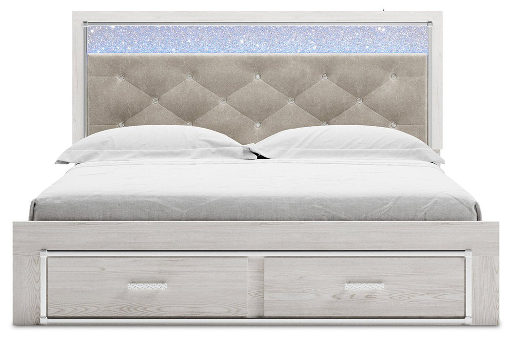 Altyra White King Upholstered Storage Bed - Gate FurnitureKing Bed