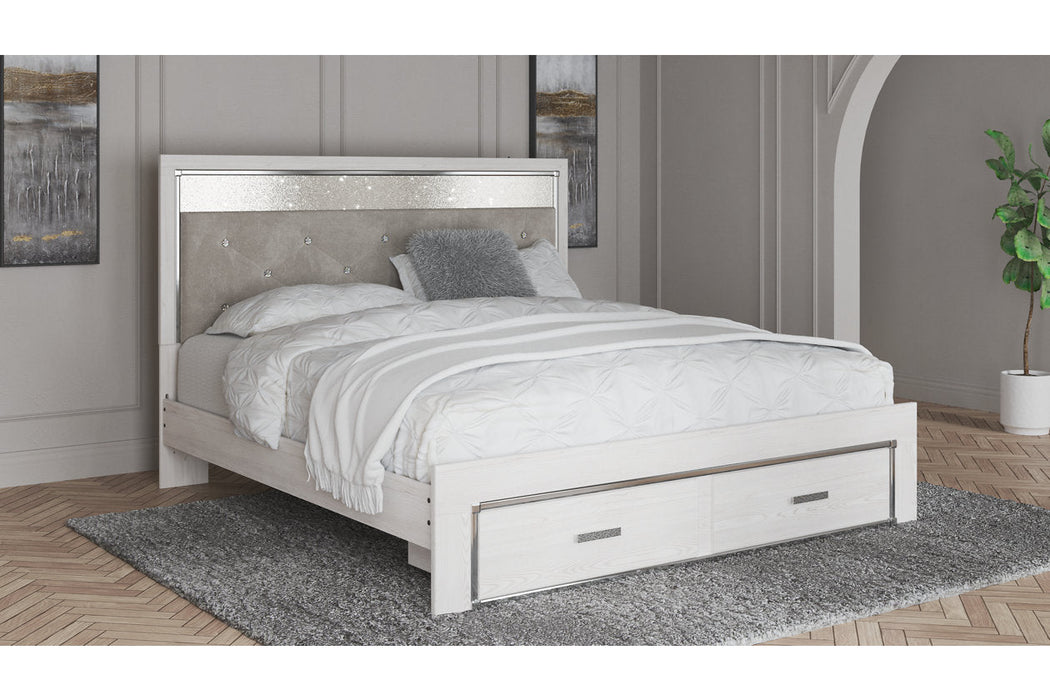 Altyra White King Upholstered Storage Bed - Gate FurnitureKing Bed