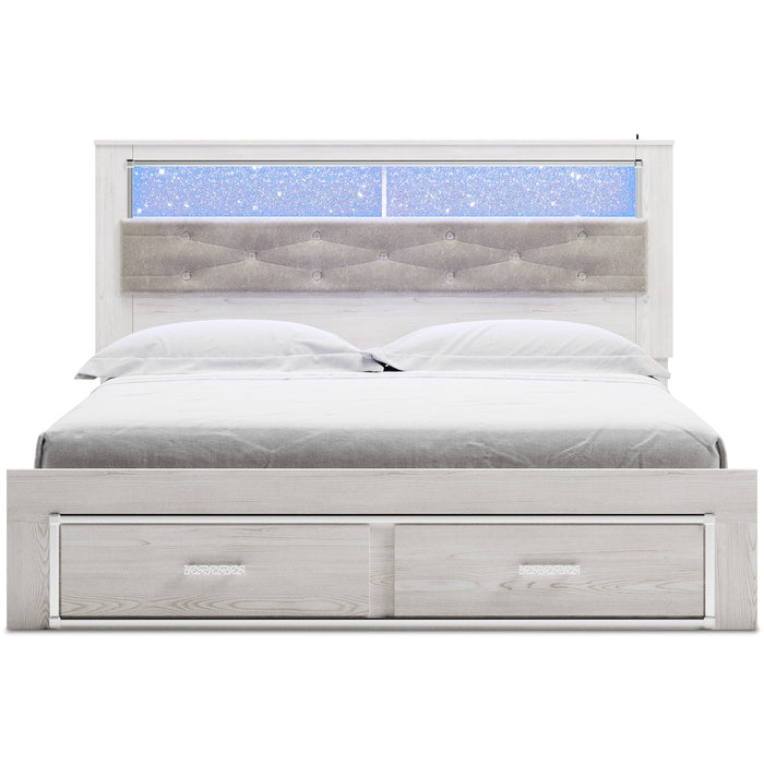 Altyra White LED Bookcase Upholstered Footboard Storage Platform Bedroom Set - Gate FurnitureBedroom Set