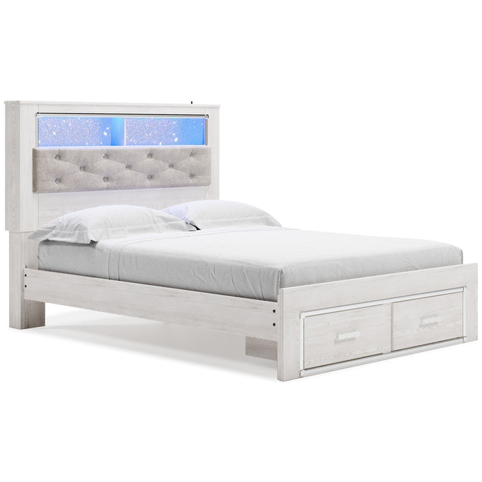 Altyra White LED Bookcase Upholstered Footboard Storage Platform Bedroom Set - Gate FurnitureBedroom Set
