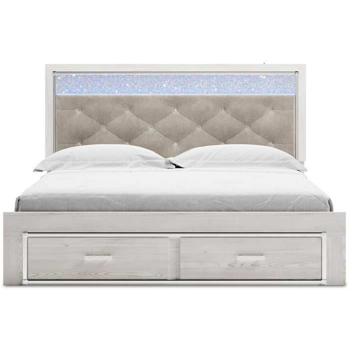 Altyra White LED Upholstered Footboard Storage Platform Bedroom Set - Gate FurnitureBedroom Set
