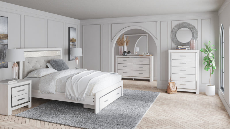 Altyra White LED Upholstered Footboard Storage Platform Bedroom Set from Ashley - Lara Furniture