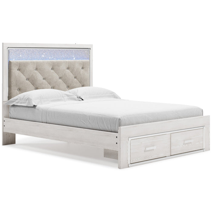 Altyra White LED Upholstered Footboard Storage Platform Bedroom Set - Gate FurnitureBedroom Set